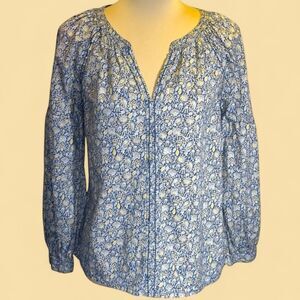GAP Blue and White Long Sleeve Floral Cotton Blouse sz XS/S